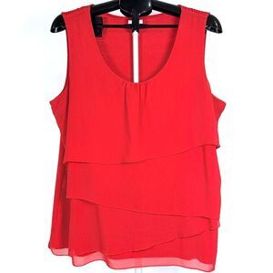 Jaclyn Smith XXL Blouse Red Sleeveless Ruffle V Neck Layered Soft Solid